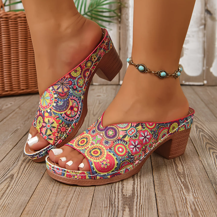 Sophia | Florale Chunky Heel Sandalen