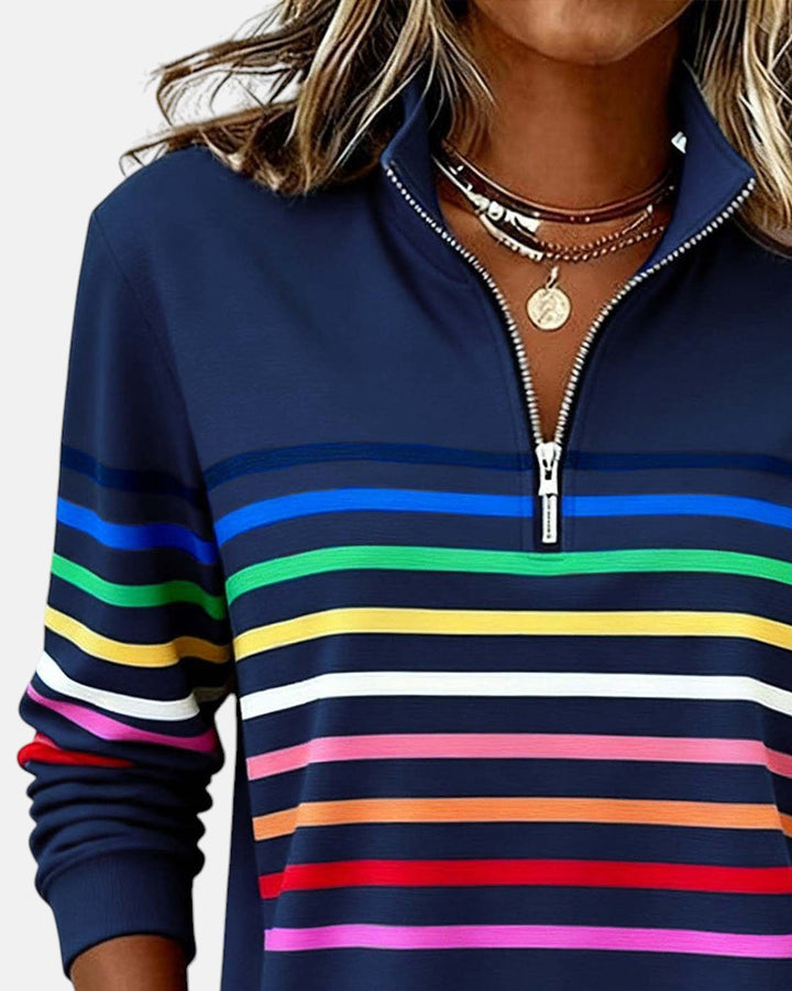 Vienna | Regenbogen gestreifter Zip-Sweatshirt