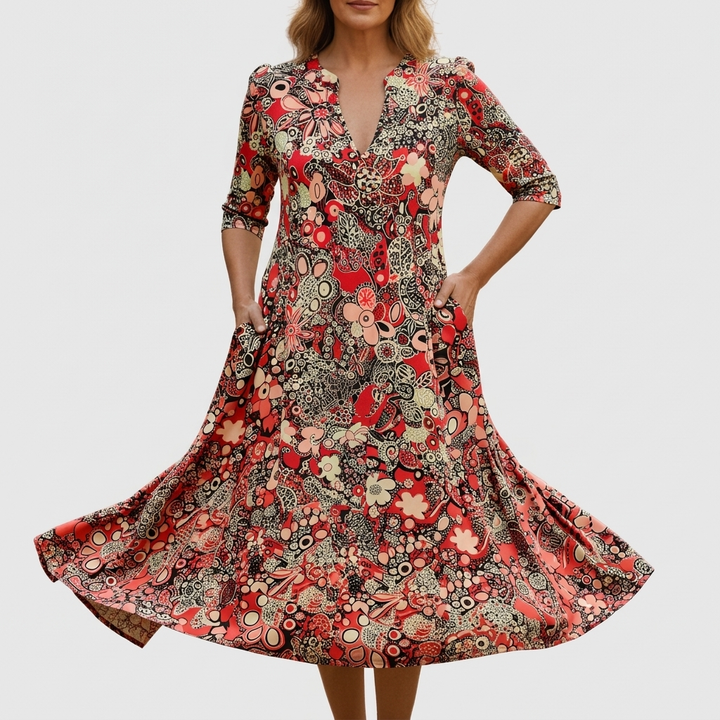 Harlow | Anmutiges V-Ausschnitt Eleganz Midikleid