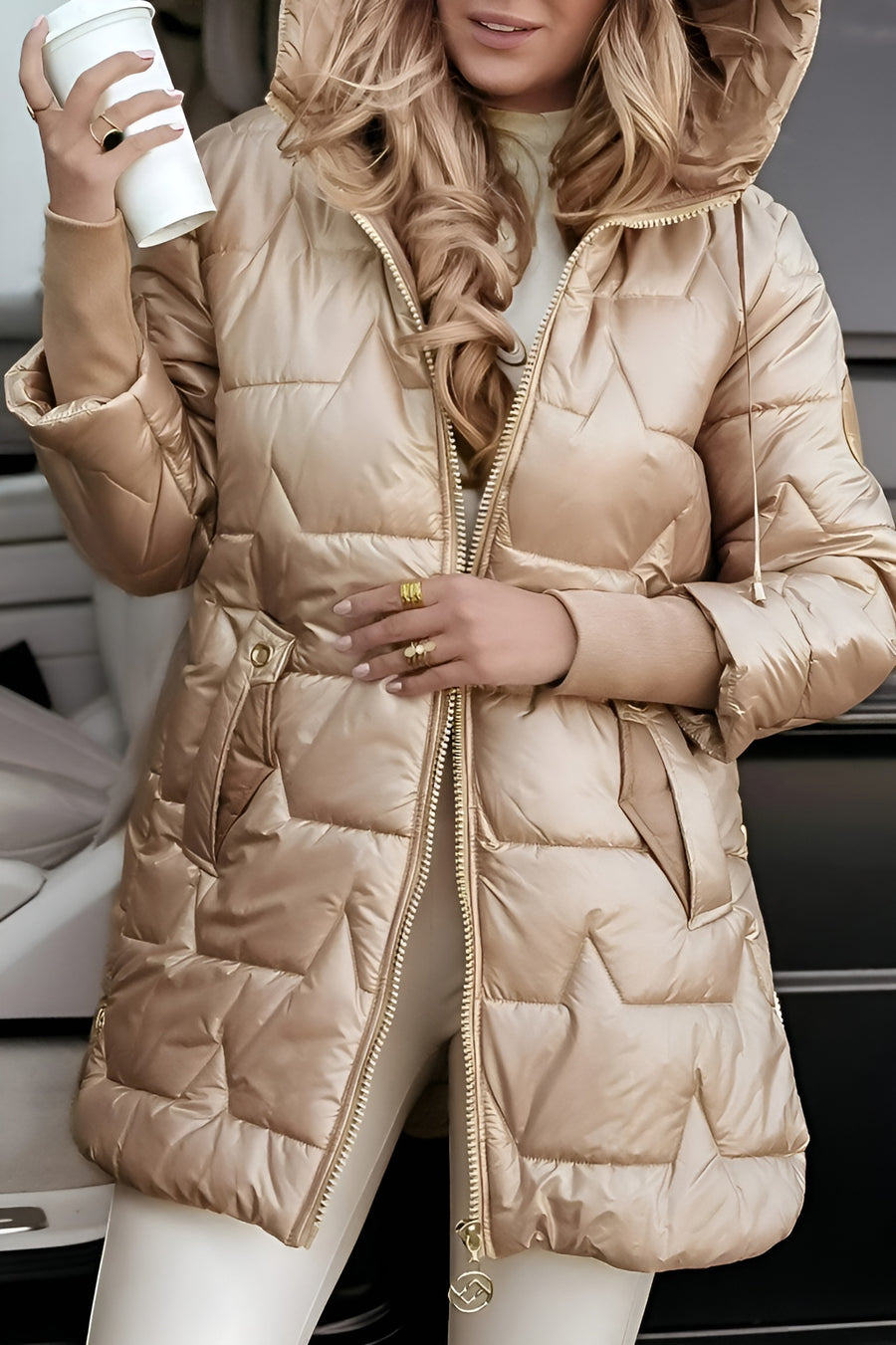 Mageina Eleganter Winter Mantel Mit Kapuze Und Wattierung