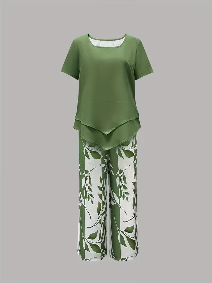 Avy™ | Lässiges Zweiteiliges Set mit Blattdruck