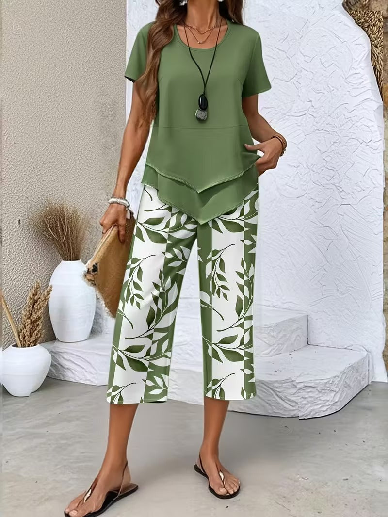 Avy™ | Lässiges Zweiteiliges Set mit Blattdruck