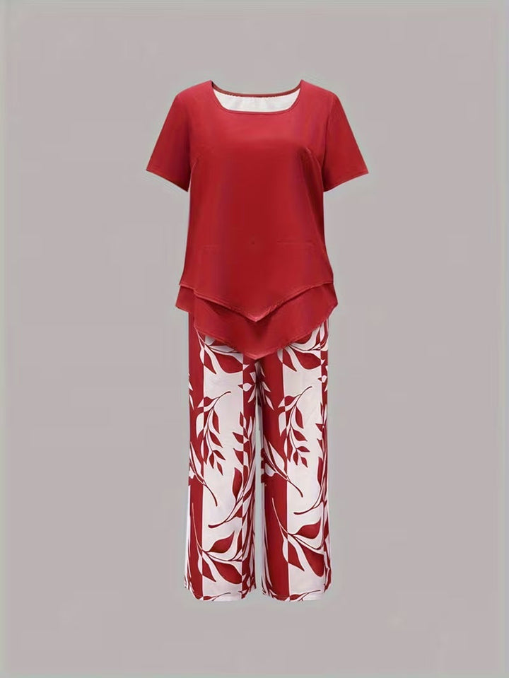 Avy™ | Lässiges Zweiteiliges Set mit Blattdruck