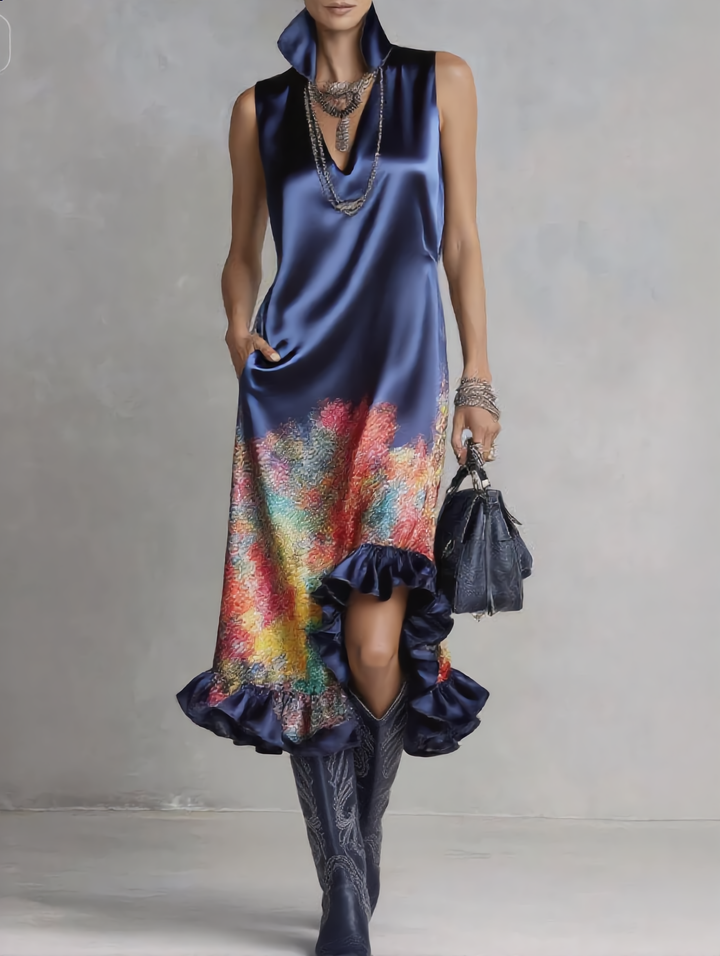 Celeste | Satinbedrucktes Midikleid