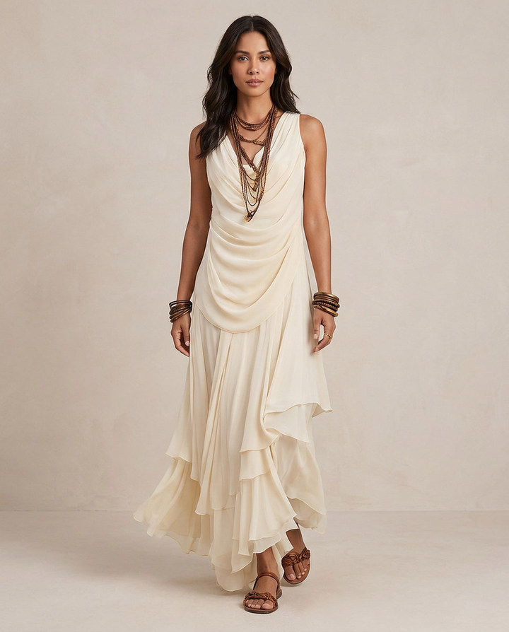 CLARA | Maxi Kleid mit Rüschen Creme