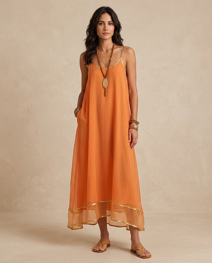 LILIANA | Aprikosenfarbenes Tüllkleid mit Bändern