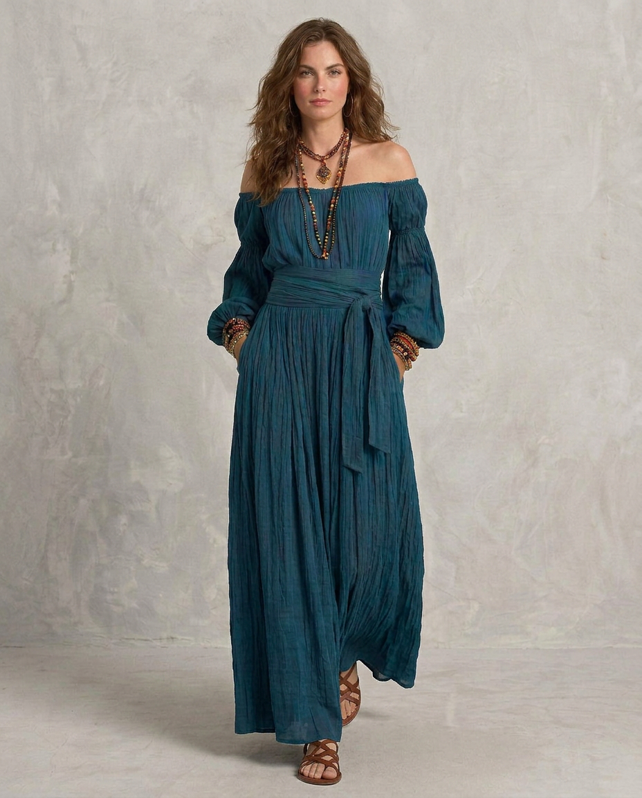 ARIANA | Maxi Kleid mit schulterfreien Trägern Teal
