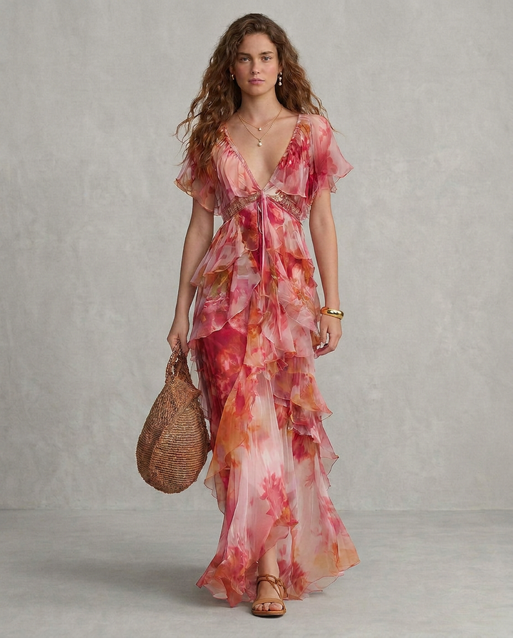 LUNA | Boho-Blumenkleid mit Volants