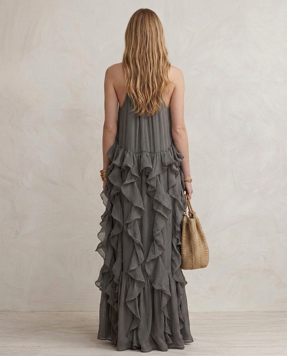 SERENA | Maxi Kleid Grau mit Volants