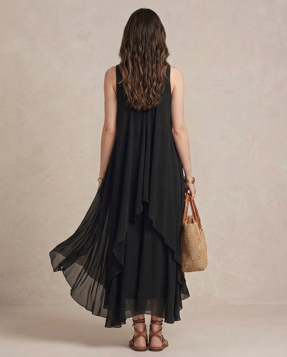 NOEMI | Maxi Kleid Boho Schichten Chiffon Schwarz