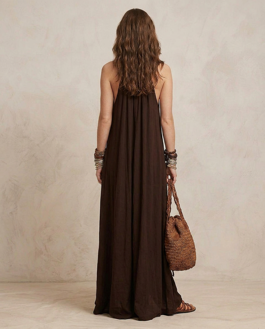 CAMILLA | Maxi Kleid Halter Dunkelbraun