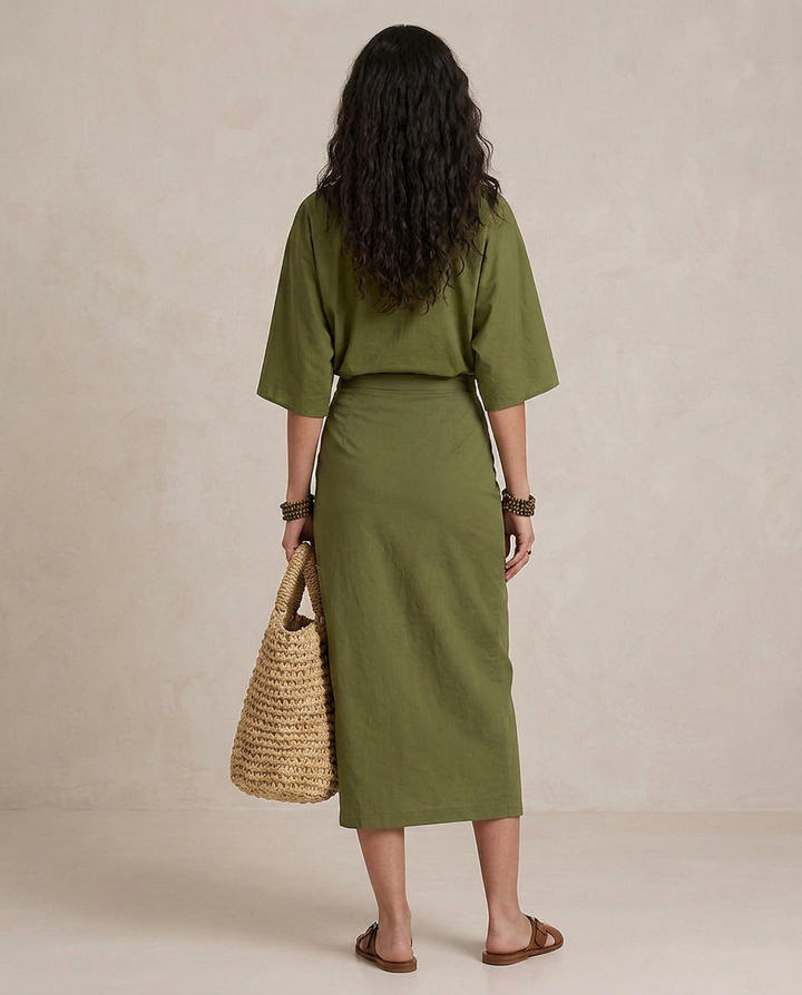 MARTA | Midi Kleid Boho Olivgrün