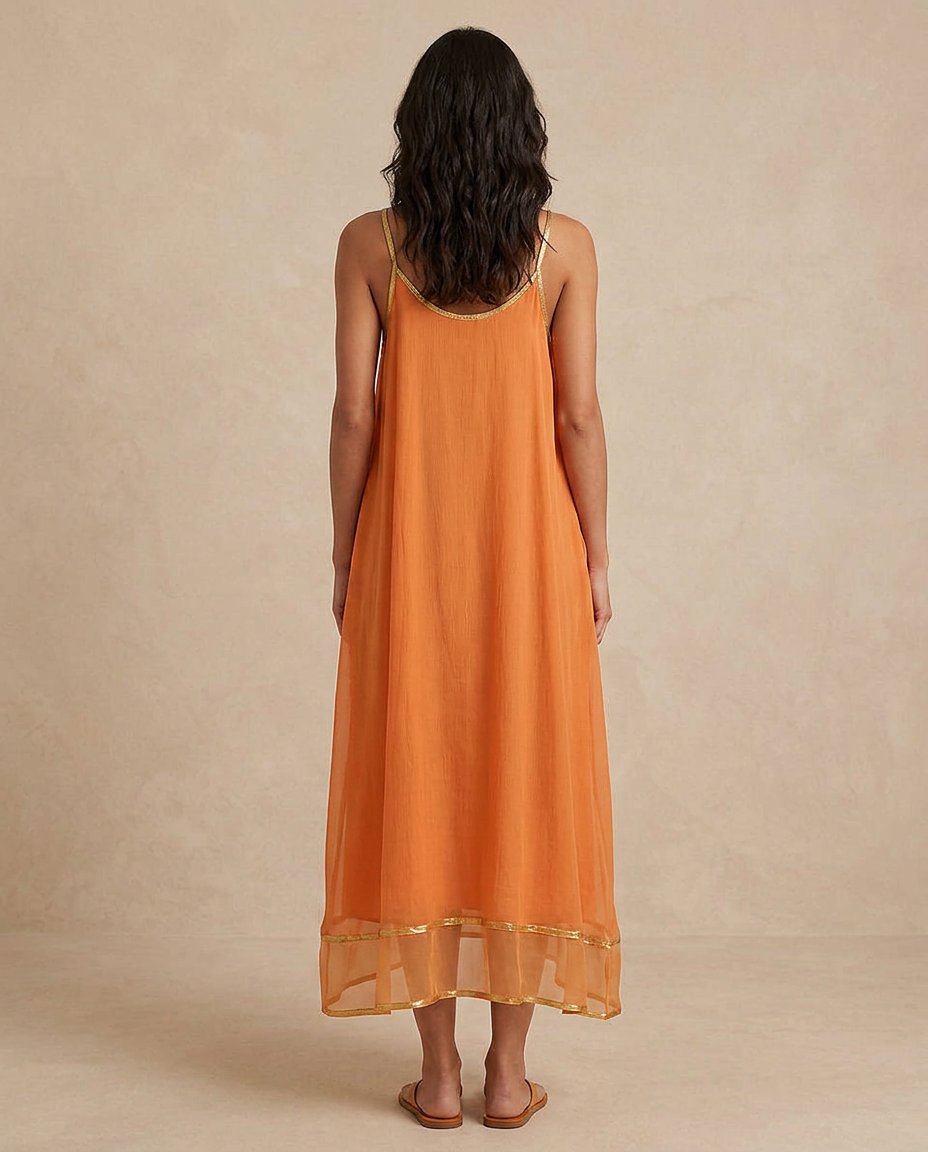 LILIANA | Aprikosenfarbenes Tüllkleid mit Bändern