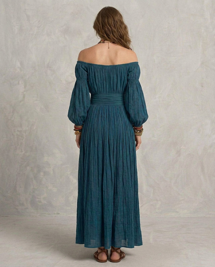 ARIANA | Maxi Kleid mit schulterfreien Trägern Teal
