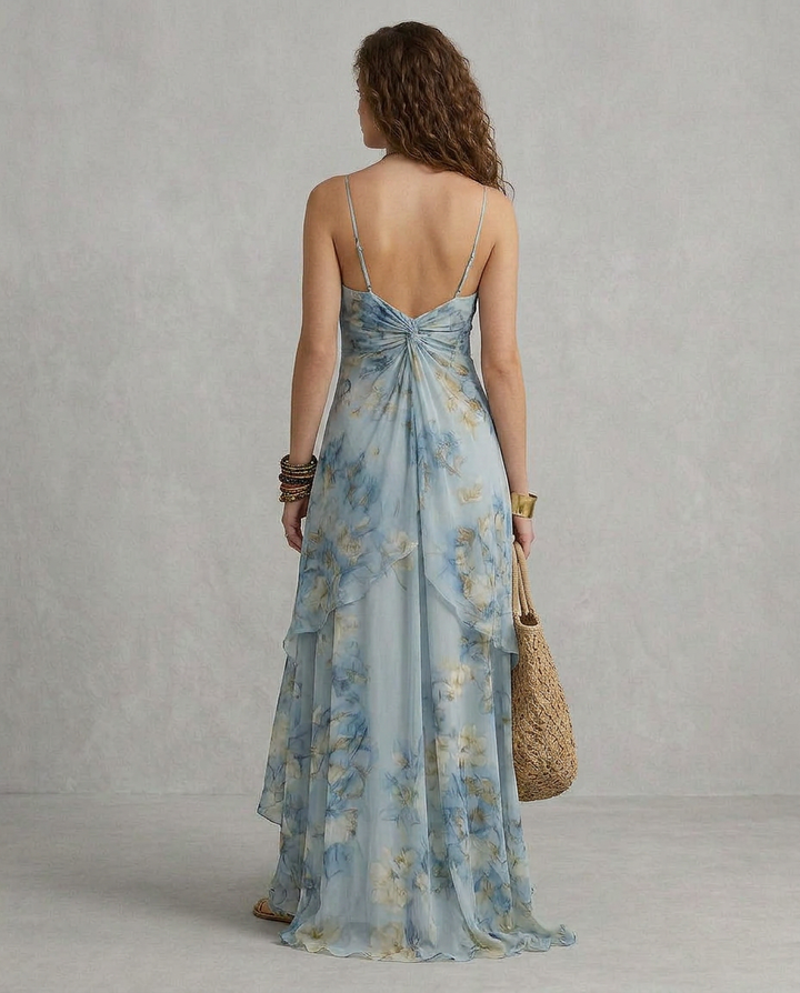 ELISA | Maxi Slip Dress Florales Blau