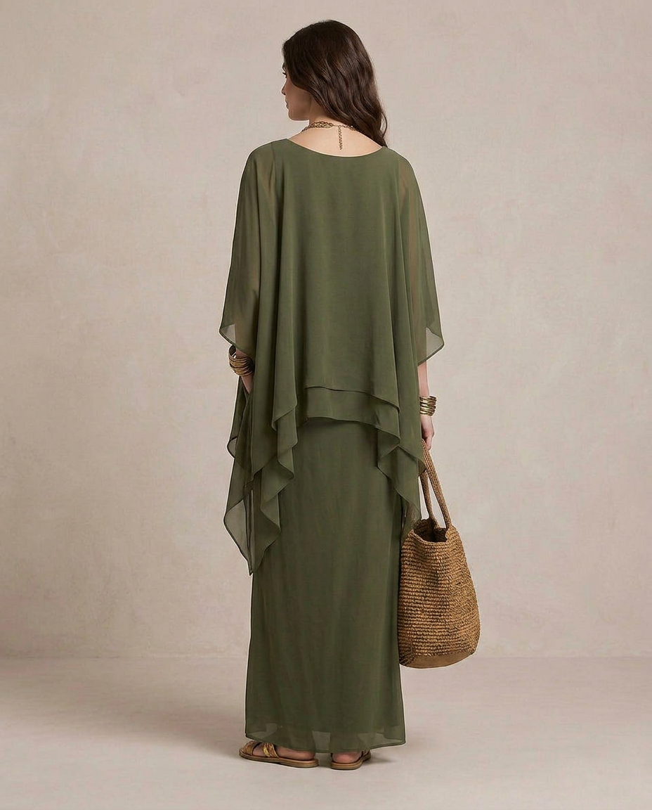 LIA | Maxi Kleid Layered Olivgrün