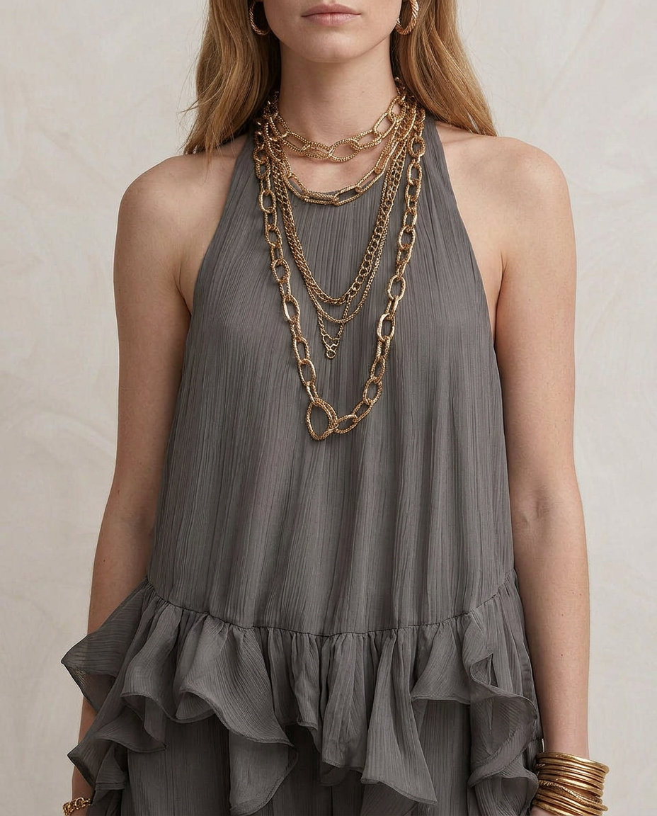 SERENA | Maxi Kleid Grau mit Volants