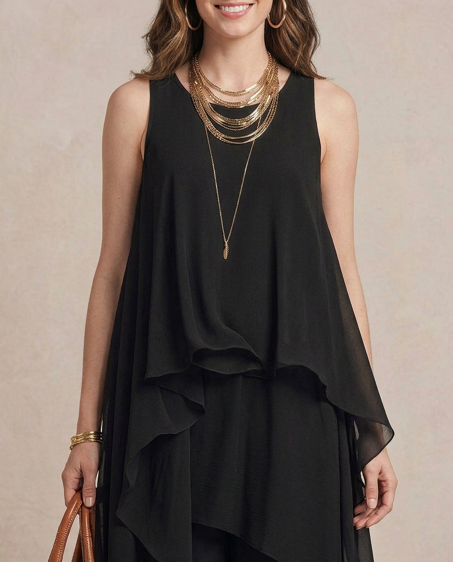 NOEMI | Maxi Kleid Boho Schichten Chiffon Schwarz