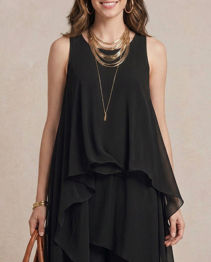 NOEMI | Maxi Kleid Boho Schichten Chiffon Schwarz