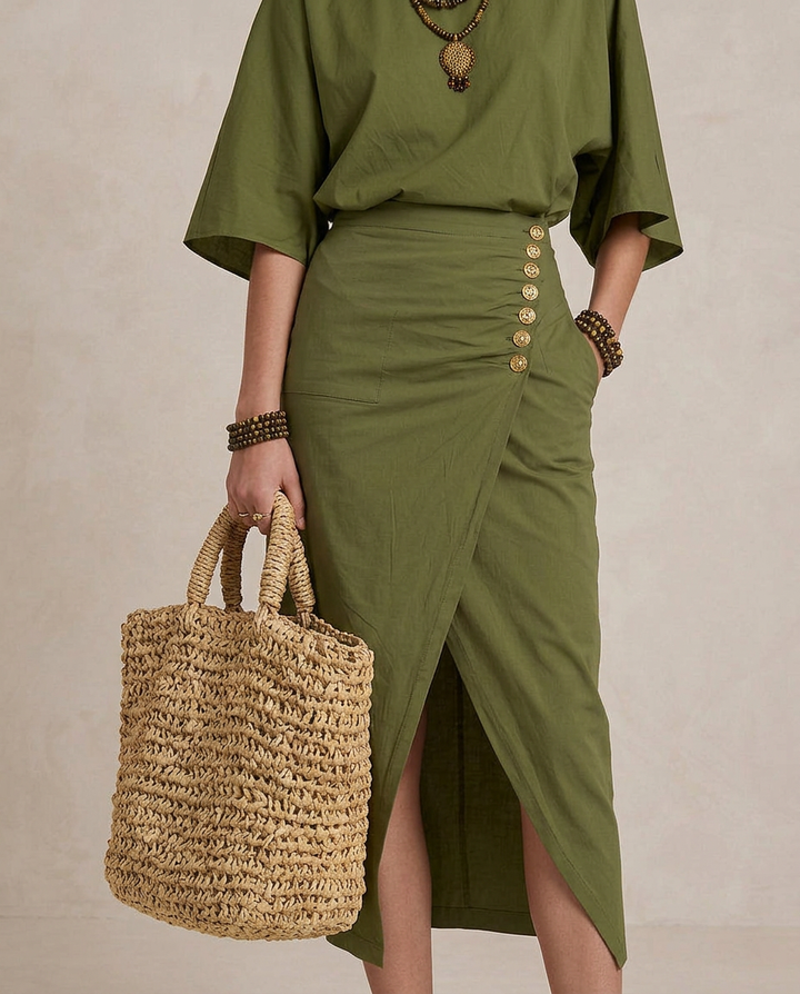 MARTA | Midi Kleid Boho Olivgrün