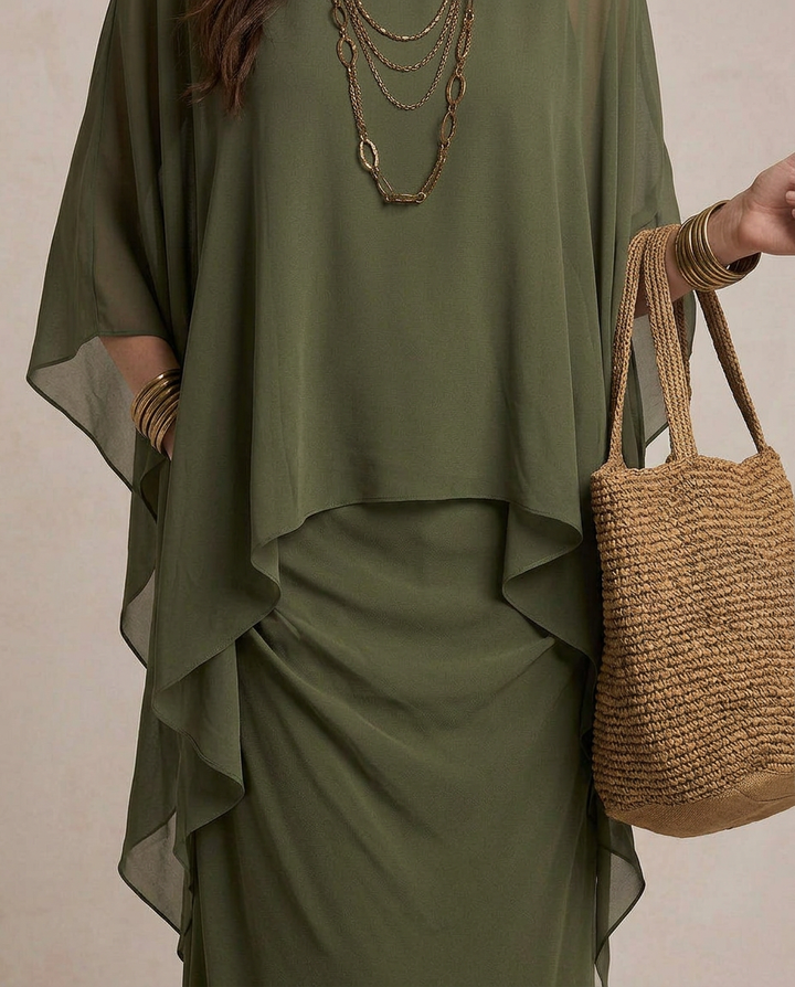 LIA | Maxi Kleid Layered Olivgrün