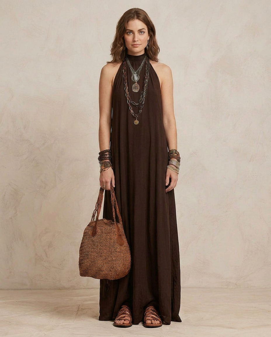 CAMILLA | Maxi Kleid Halter Dunkelbraun