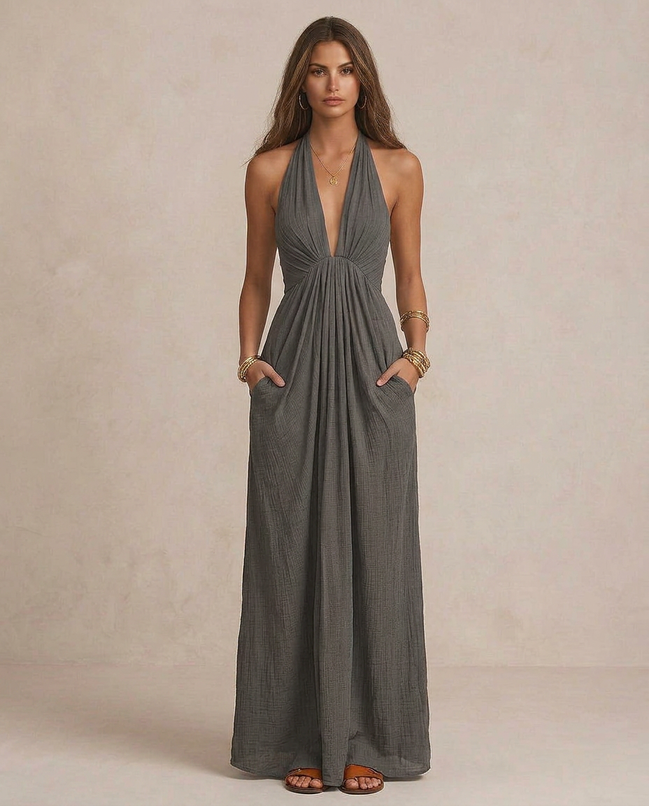 GIULIA | Maxi Kleid Boho Halter Drapiert