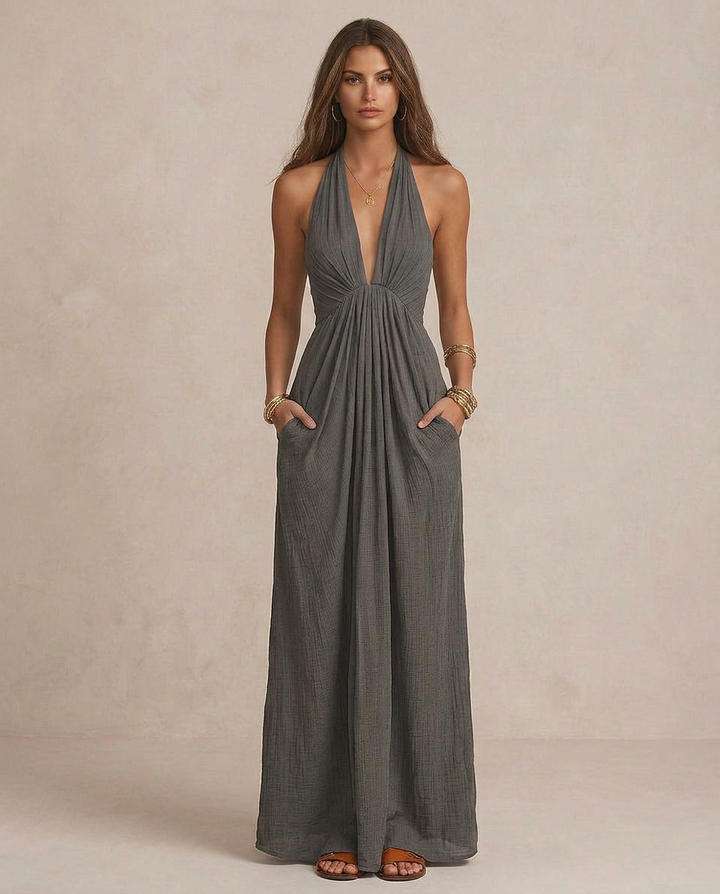 GIULIA | Maxi Kleid Boho Halter Drapiert
