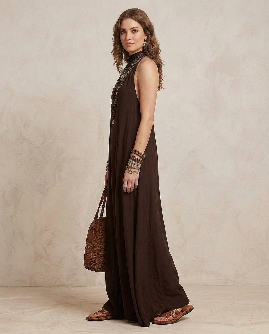 CAMILLA | Maxi Kleid Halter Dunkelbraun