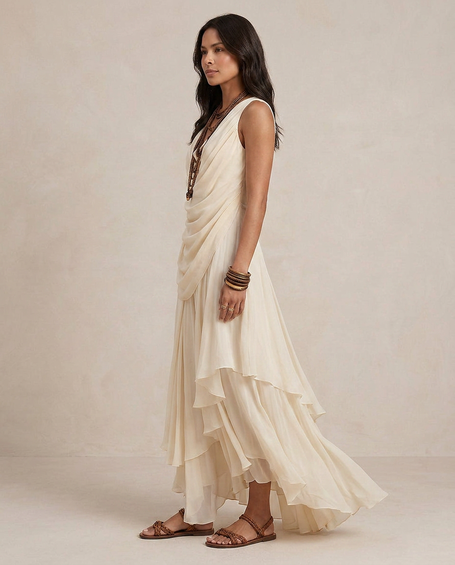 CLARA | Maxi Kleid mit Rüschen Creme