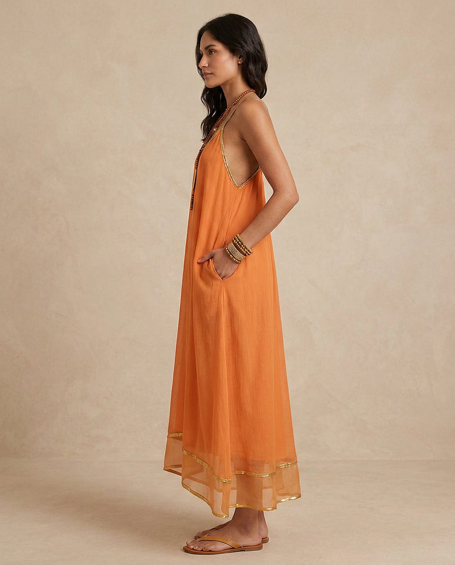 LILIANA | Aprikosenfarbenes Tüllkleid mit Bändern