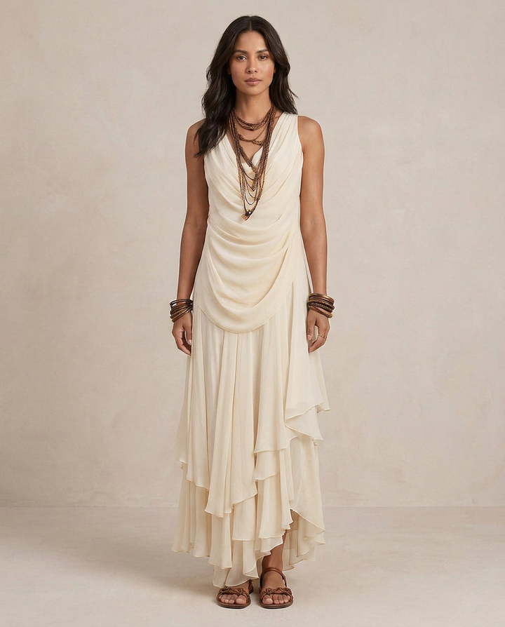 CLARA | Maxi Kleid mit Rüschen Creme