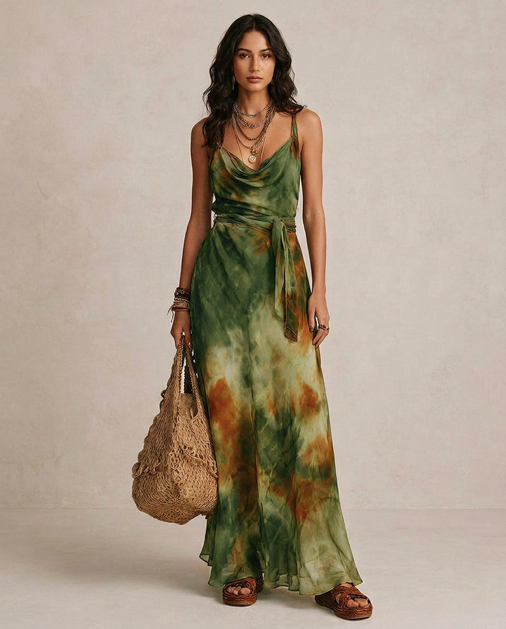 ELIRA | Maxi Kleid Grünes Abstract