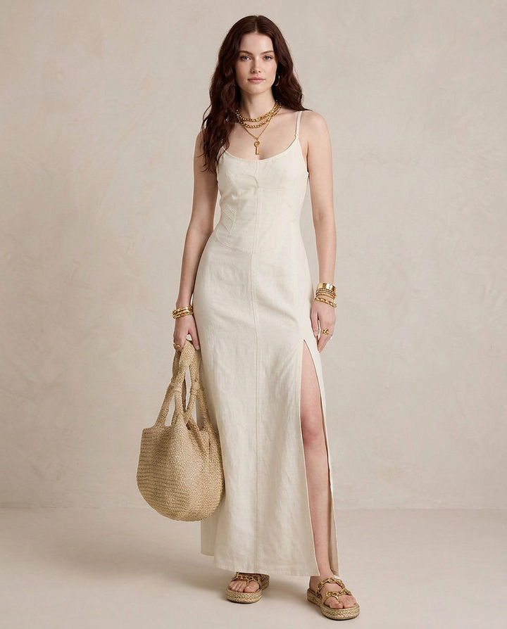 LUCIA | Maxi Kleid Weiß mit Schlitz