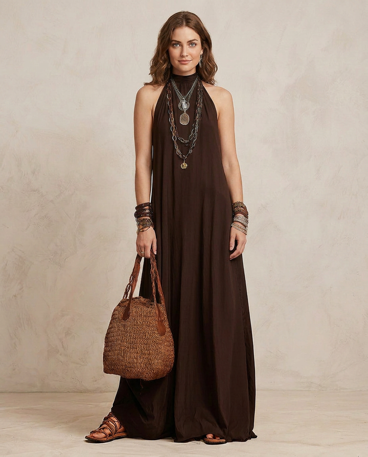 CAMILLA | Maxi Kleid Halter Dunkelbraun