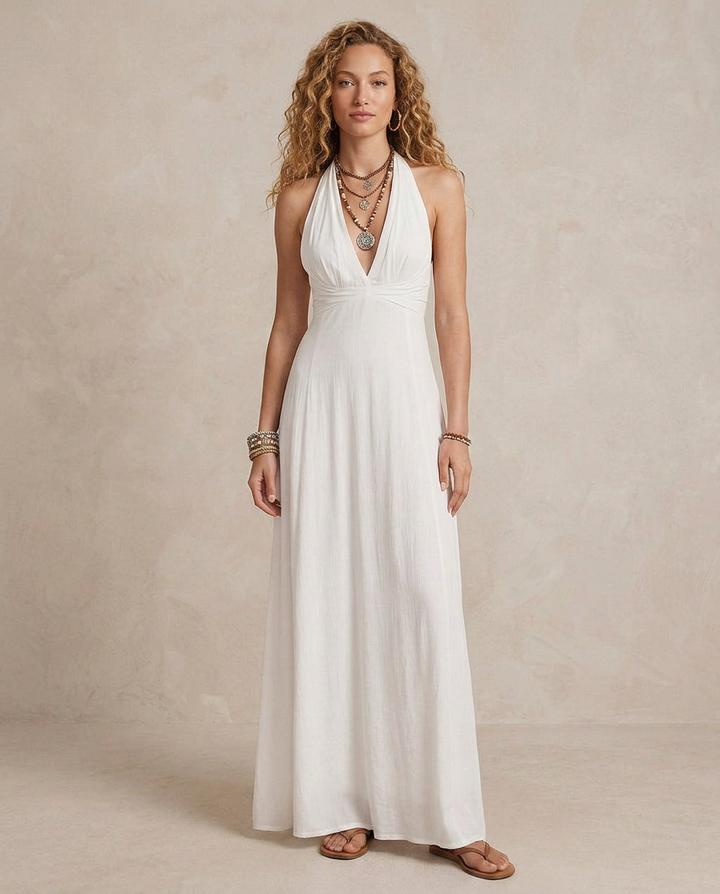 ELORA | Maxi Kleid Halter Elfenbein