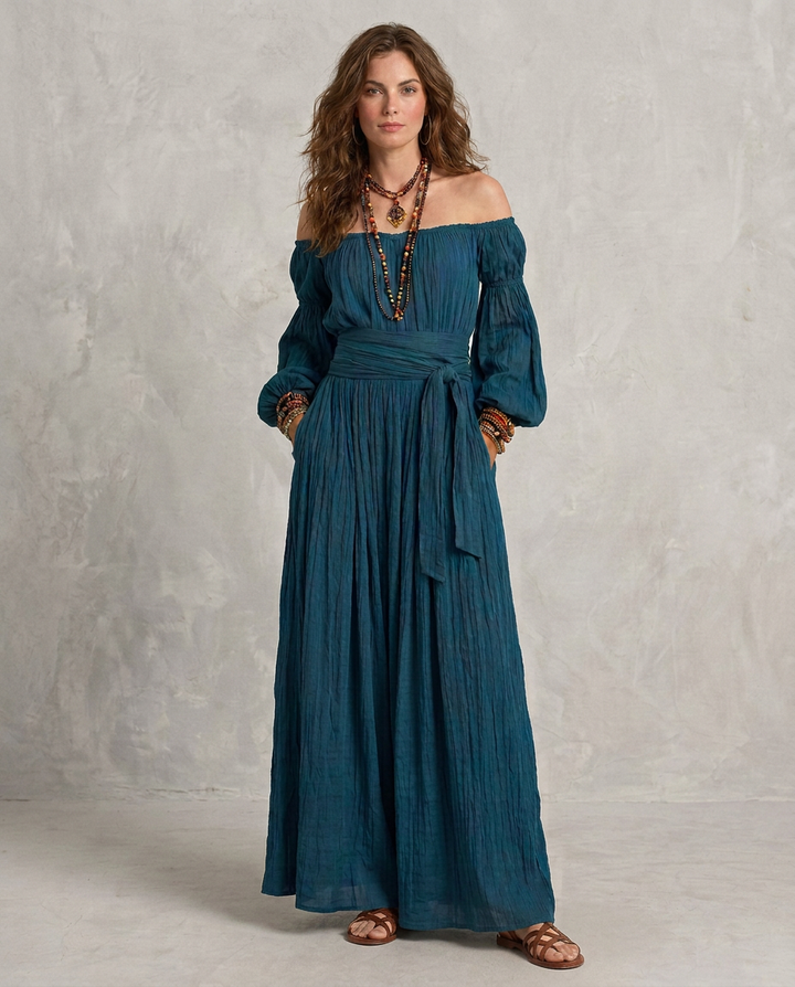 ARIANA | Maxi Kleid mit schulterfreien Trägern Teal
