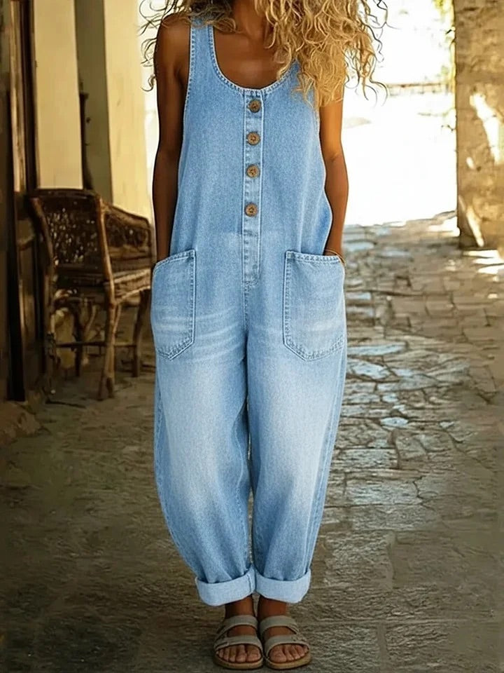Saylor - Vintage Weicher Denim-Look Latzhose