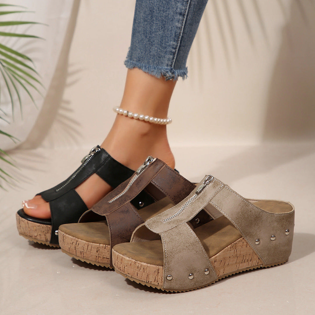 Tina | Bequeme Keilsandalen mit Reißverschluss
