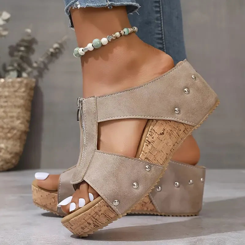 Tina | Bequeme Keilsandalen mit Reißverschluss