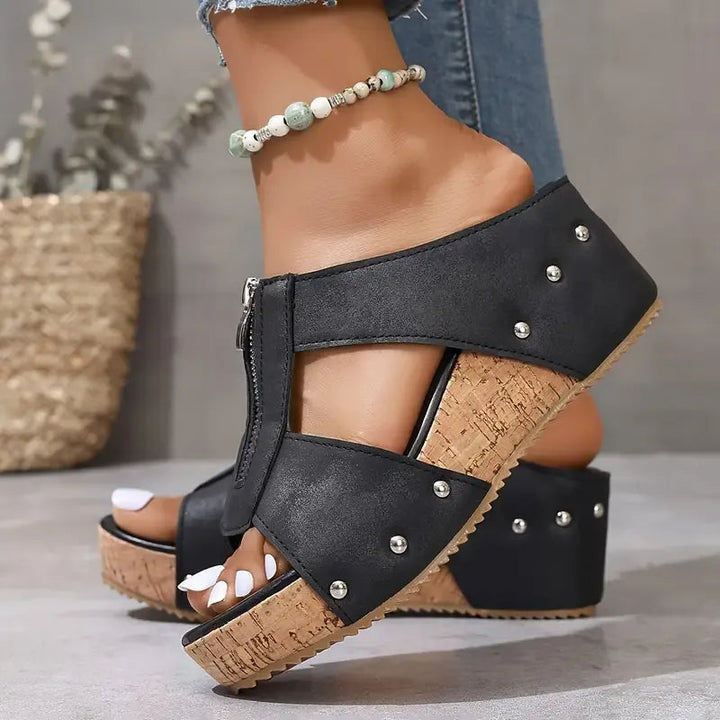 Tina | Bequeme Keilsandalen mit Reißverschluss